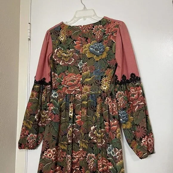 Gunne Sax Rare Vintage 1969 black label renaissance Tapestry Floral red dress - Picture 9 of 10